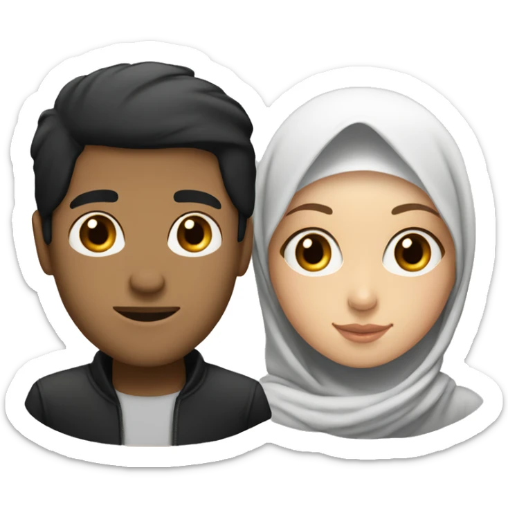 a hijabi girl and a guy with black hair both white sticker