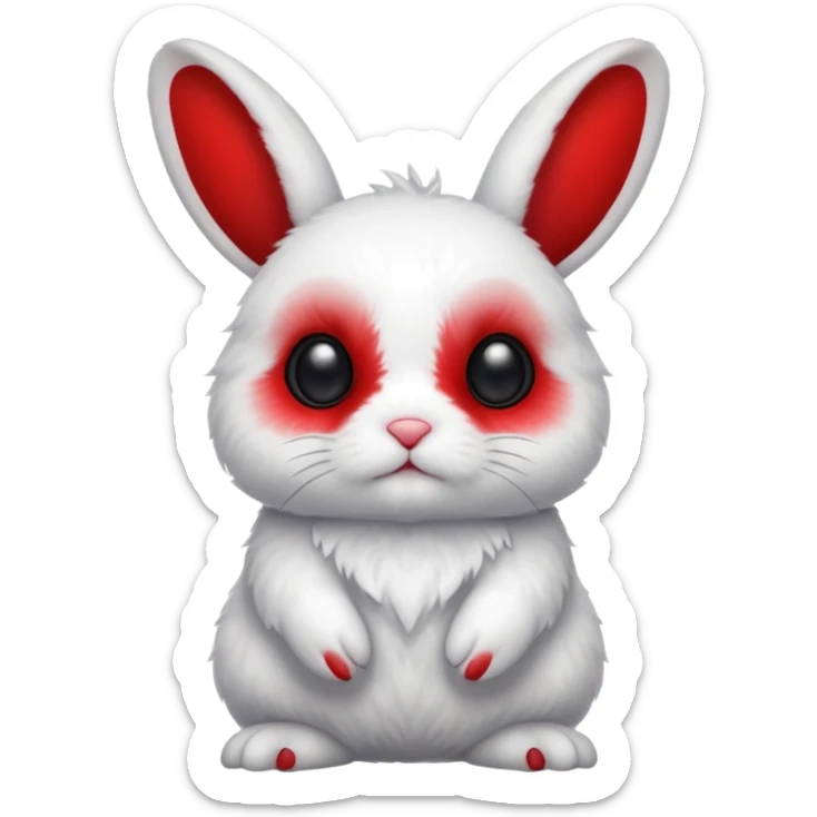 White Dwarf-Hotot-Bunny, full body, with big black eyes and crimson-red splotch markings, red marking around 1 eye  sticker