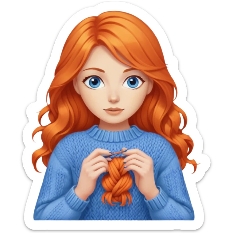 beautiful orange hair woman with blue eyes knitting sweater  sticker