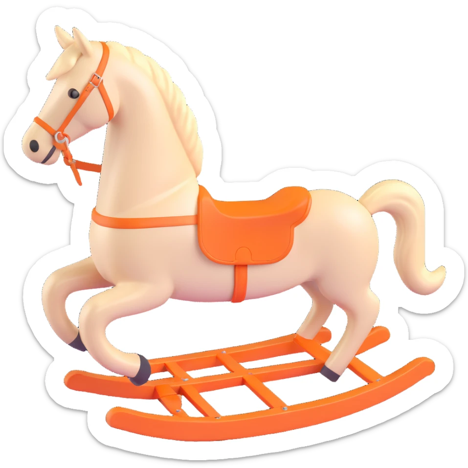 rocking horse, 3D style, pine wood light color, Hermès orange accent, minimal design, no text sticker