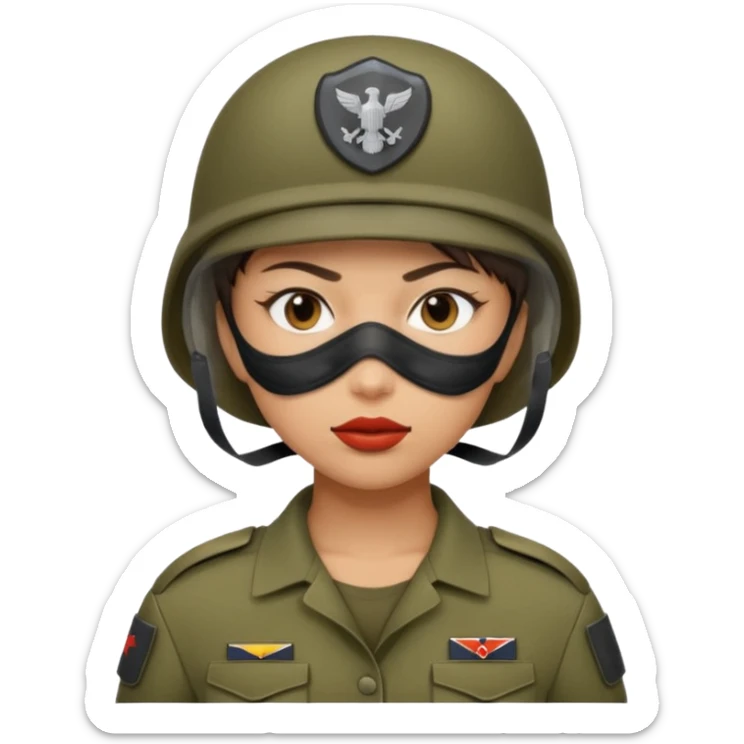 woman soldier with hair style wearing mouth mask sticker