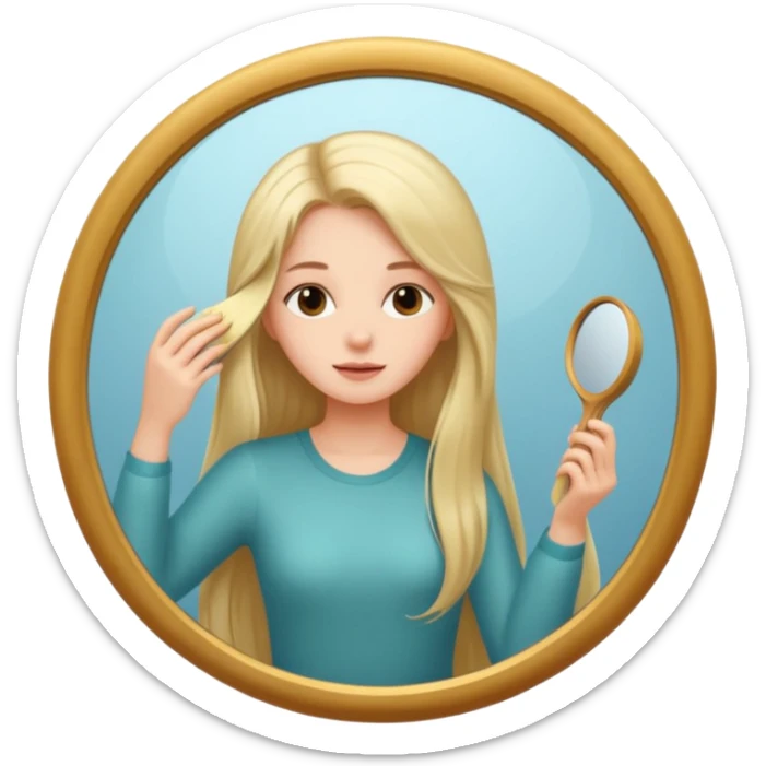 a beautiful girl combing his long hair in front of mirror. sticker