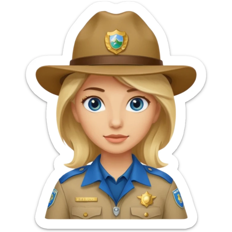 Blonde hair blue eyed park ranger woman sticker