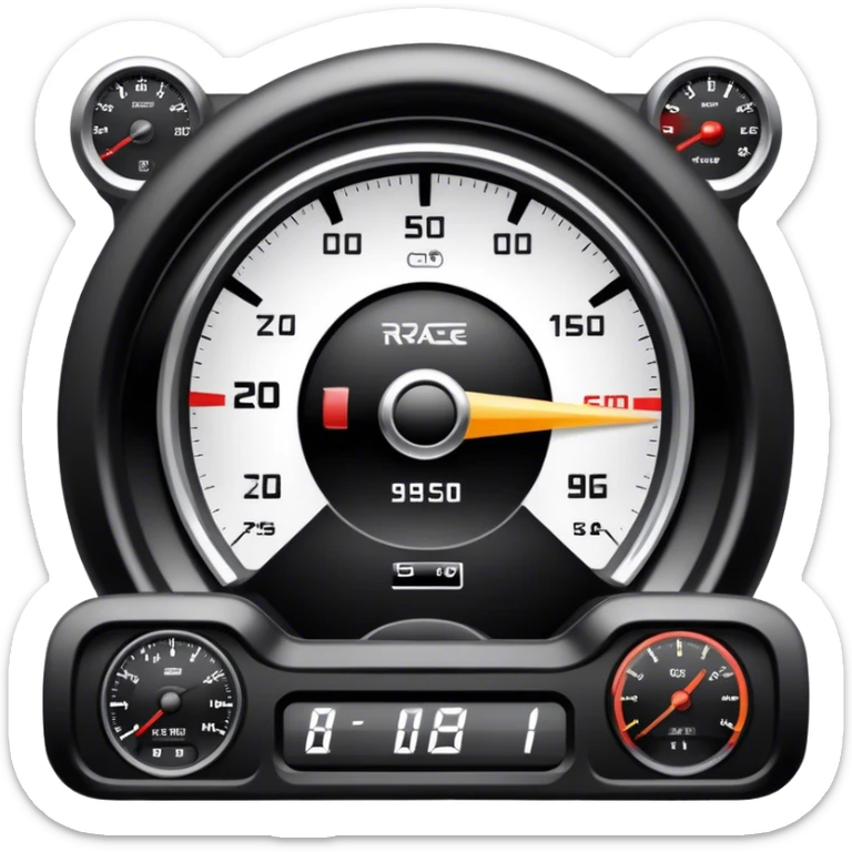 An icon showing a racing game interface, inspired by Grand Turismo. The design features a garage with a selection of high-performance cars, along with race track visuals in the background. Speedometer, lap timer, and other HUD elements add to the excitement. Transparent background sticker