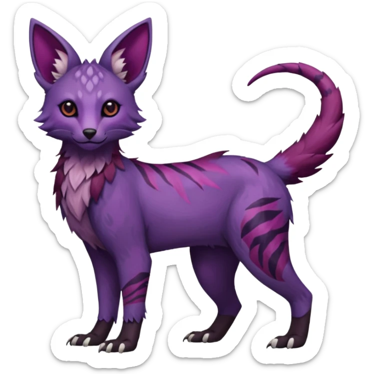 Feral Rare realistic edgy burgundy-purple pretty beautiful handsome gorgeous aesthetic colorful vibrant Vernid-Trico-species-Fakemon-creature by LiLaiRa, random markings, tufted ears, full body sticker
