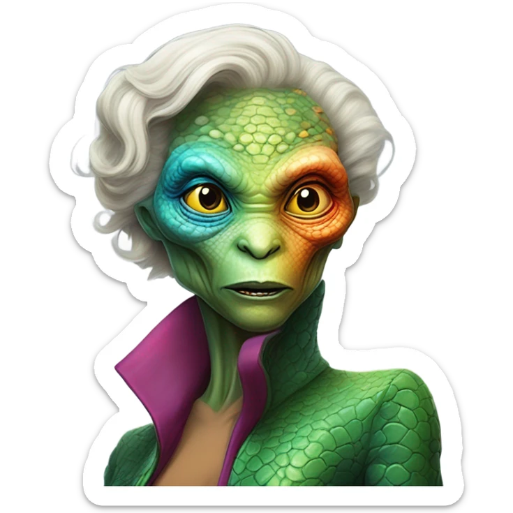 a Reptilian alien woman kissing  Donald Trump  sticker