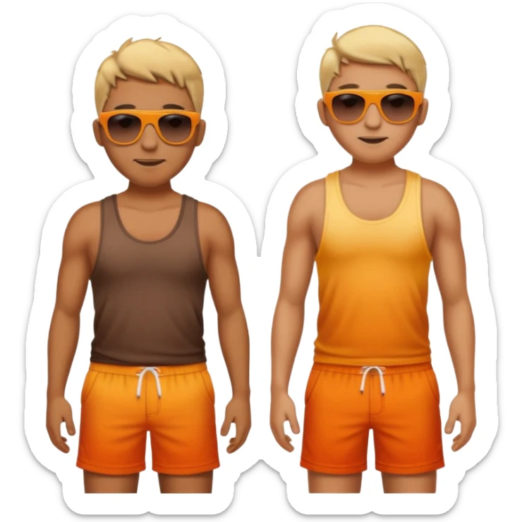 sunbrun eventho person used sunscreen - a parson in beach shorts, but with a sunburn and outline of a tanktop sticker