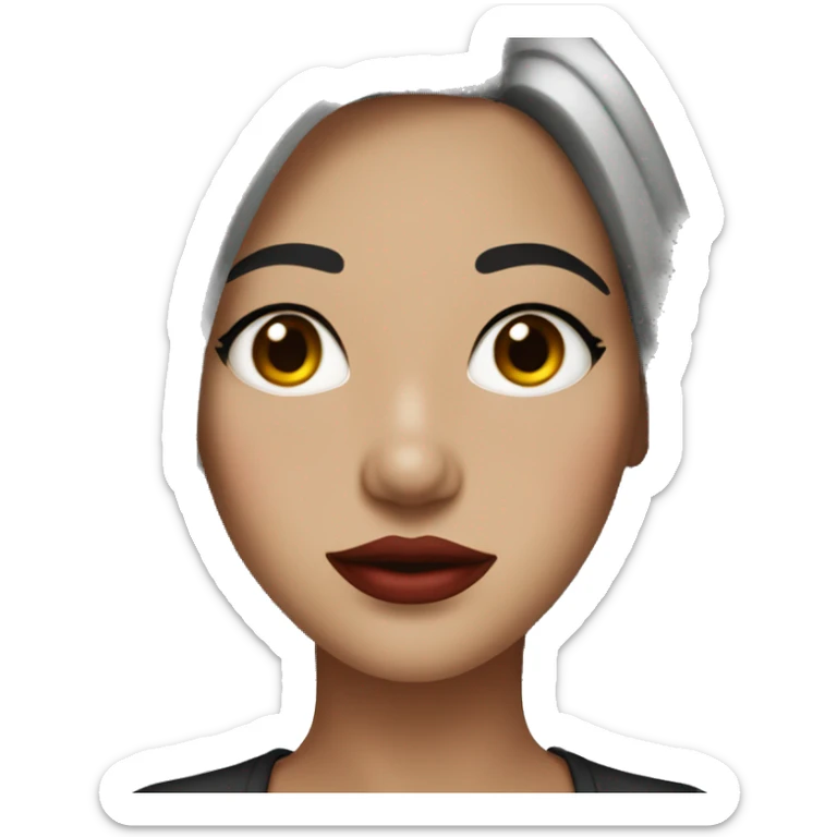 Girl with bob grey hair, freckles, black eyeline and red lips sticker