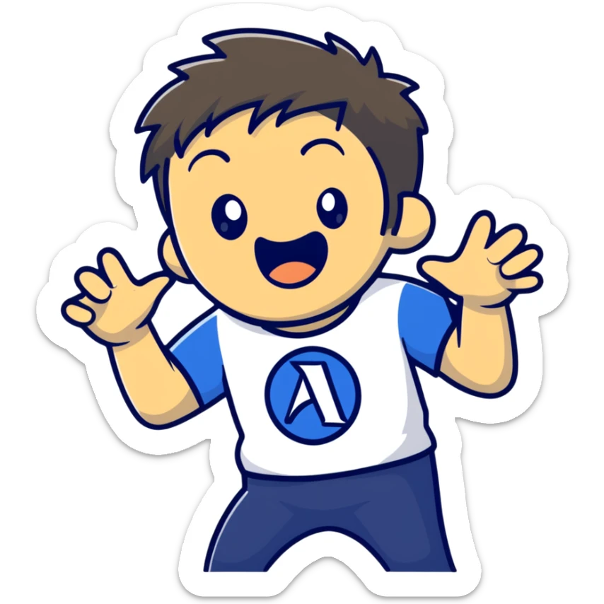 screaming IT guy wearing an Atlassian Jira t-shirt, cartoonish sticker sticker