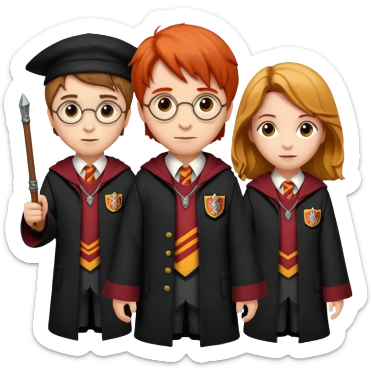 harry potter, ronald weasley and hermione granger in gryfinndor uniform sticker