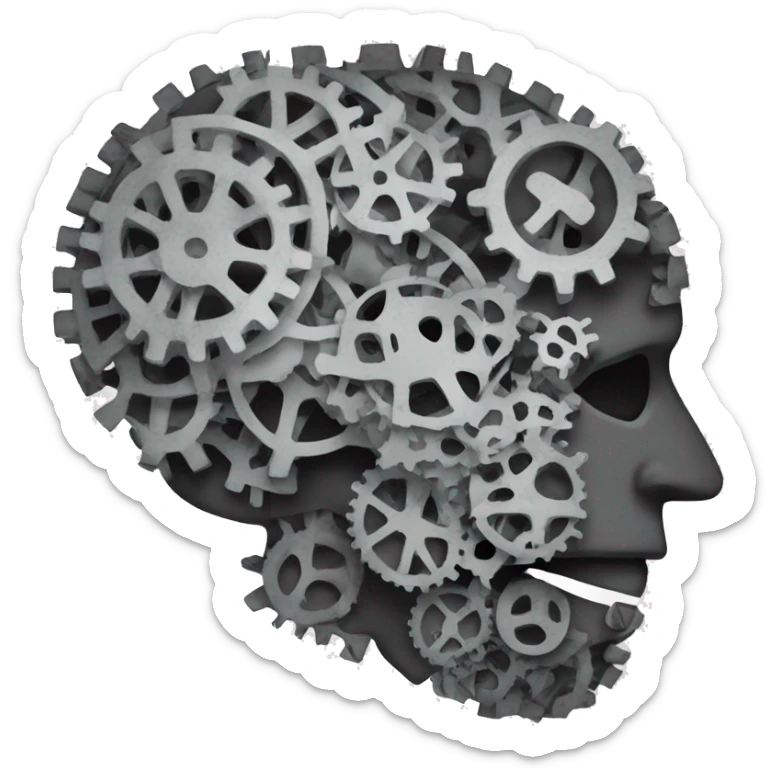 A brain made out of gears no skull or face with flames licking out from between the gears sticker