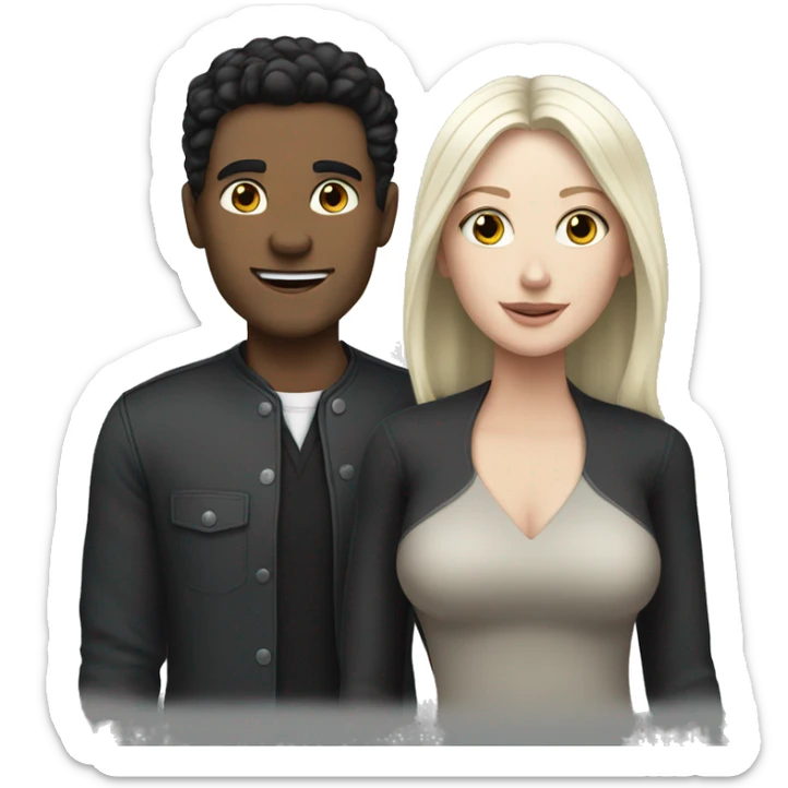 a white man with black hair taking with a white woman with black hair sticker