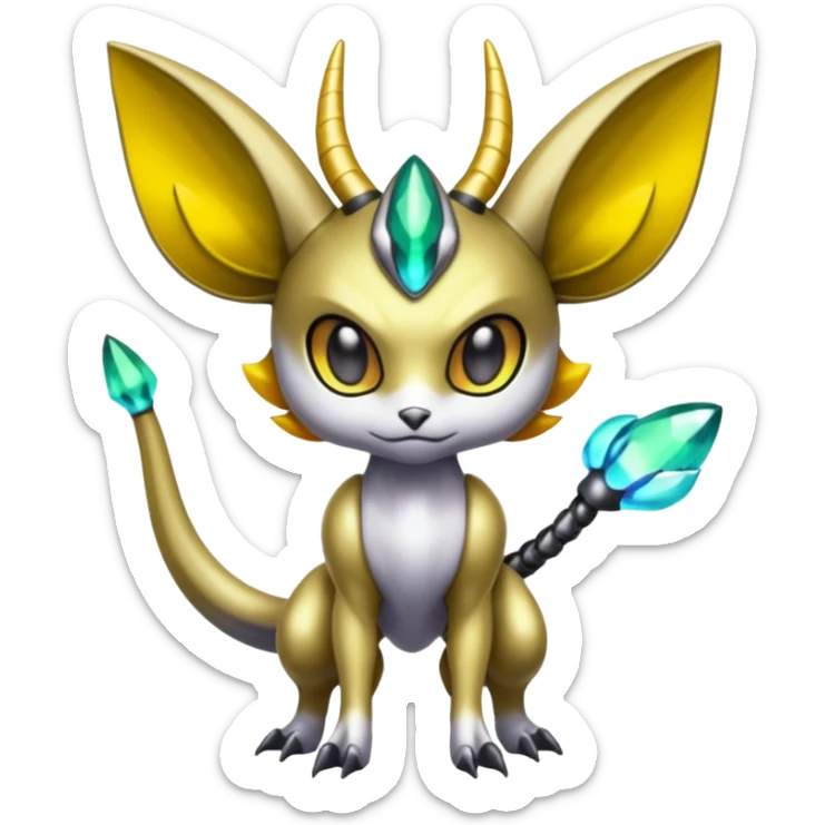 Shiny Futuristic Horned Cyber-Vernid-Trico-Meloetta-Grem2-Peppercat-Protogen-Pokémon-Digimon-Fakémon-fusion-hybrid-creature sticker