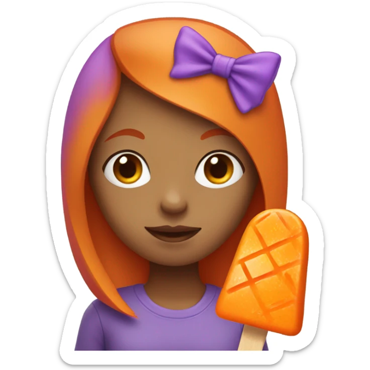 A girl with orange hair holding a purple popsicle  sticker