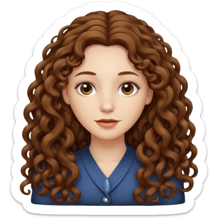 pale woman with brown very very long curly hair, middle part sticker