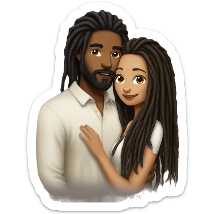 A lightskin woman long black dreadlocks with a brown skin man with a beard and long dreadlocks kissing her cheek sticker