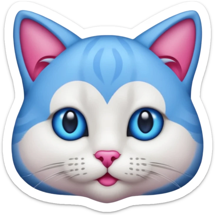 un emoji de lacara de un gato azul con rosa sorprendido sticker