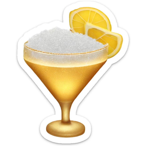 a golden cocktail sprinkled by sea salt flakes from above sticker