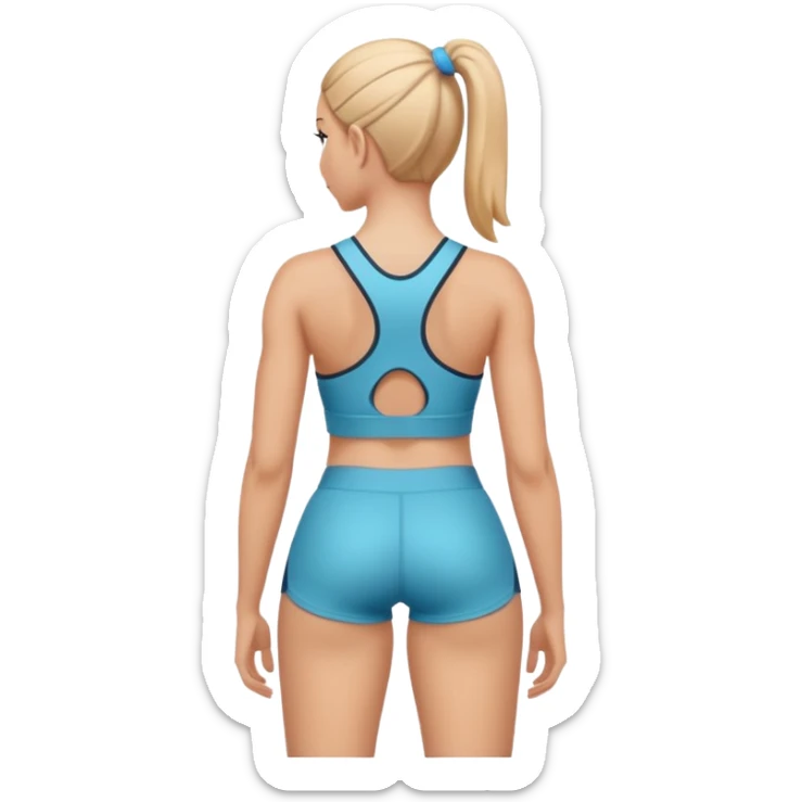 sporty woman cartoon emoji style without cloths back view sticker