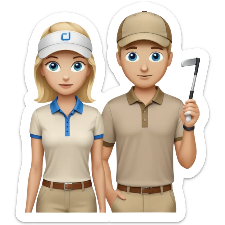 Blonde woman with blue eyes playing golf white man with brown hair and brown eyes sticker