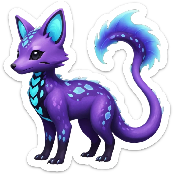 Rare realistic dark-purple indigo violet nebulae shiny sparkly dark-neon glowing bioluminescent edgy badass epic pretty beautiful handsome gorgeous aesthetic colorful vibrant Vernid-Trico-species-Fakemon-creature by LiLaiRa, 4 legs, 1 tail, random markings, (full body) sticker