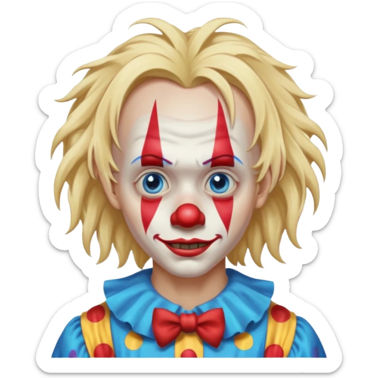 creepy clown boy with messy very long long blonde hair, blue eyes sticker