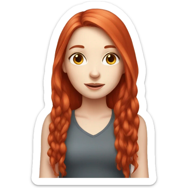 girl, red long hair,  pale-skin, sticker