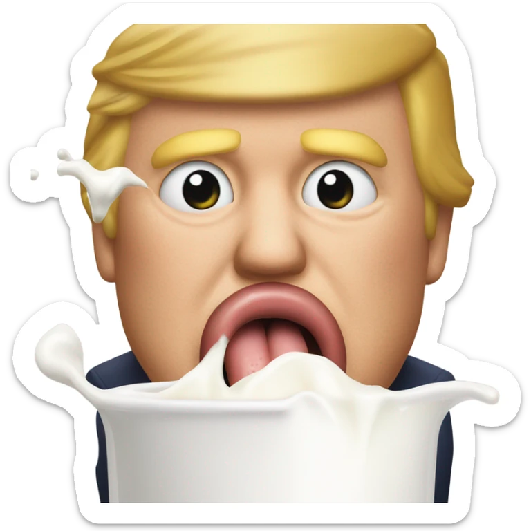 Donald trump drinking milk from a sausage and getting milk all over his face sticker