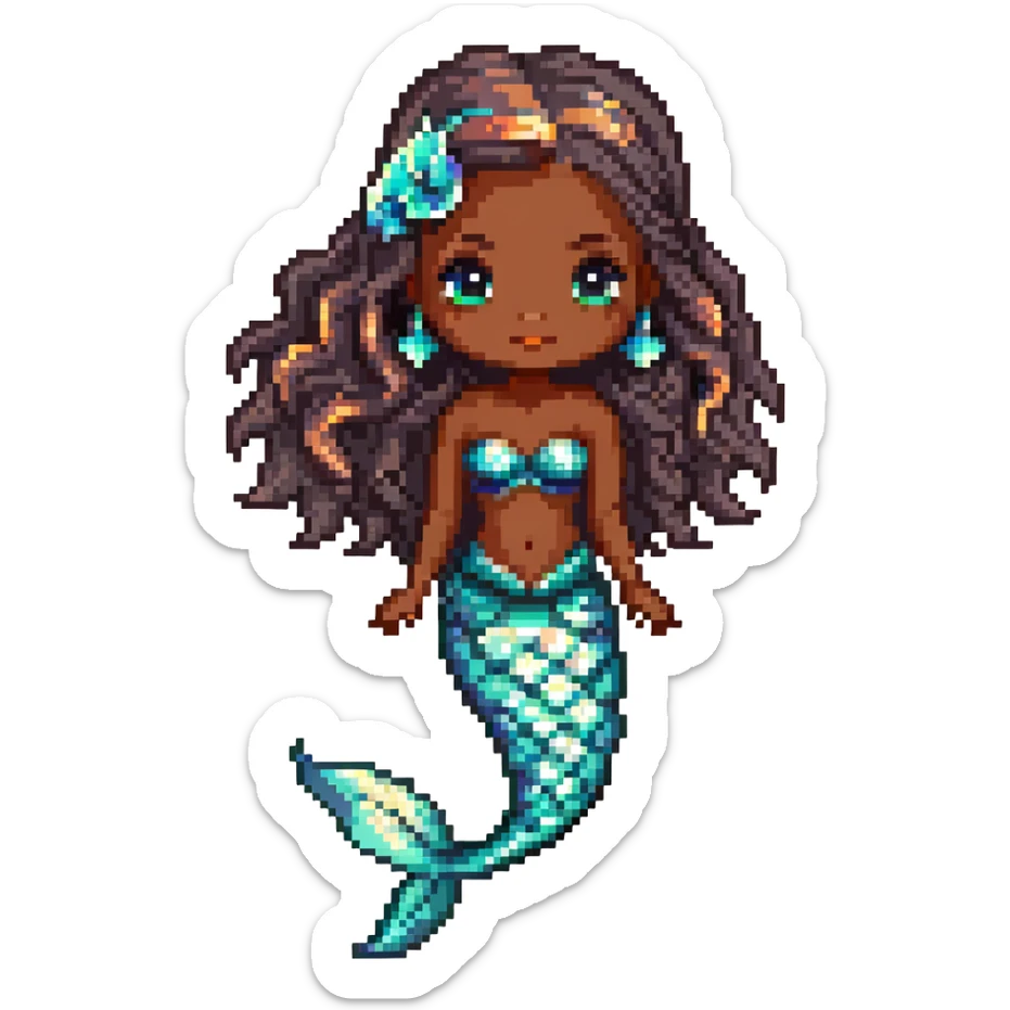 Beautiful mermaid with dark brown skin and iridescent scales sticker