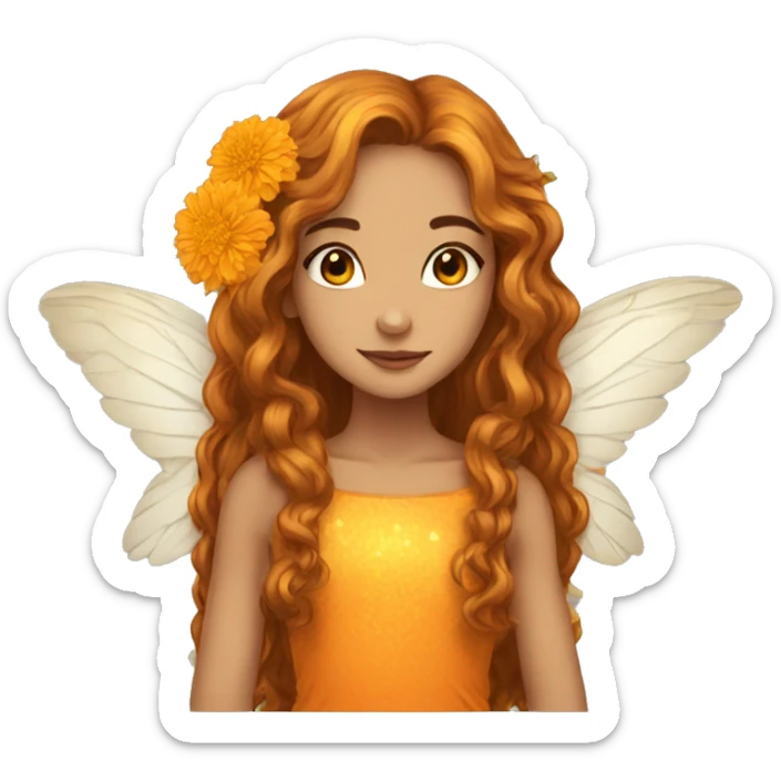 big wings, marigold, Beautiful, fairy, gold, orange, long hair sticker