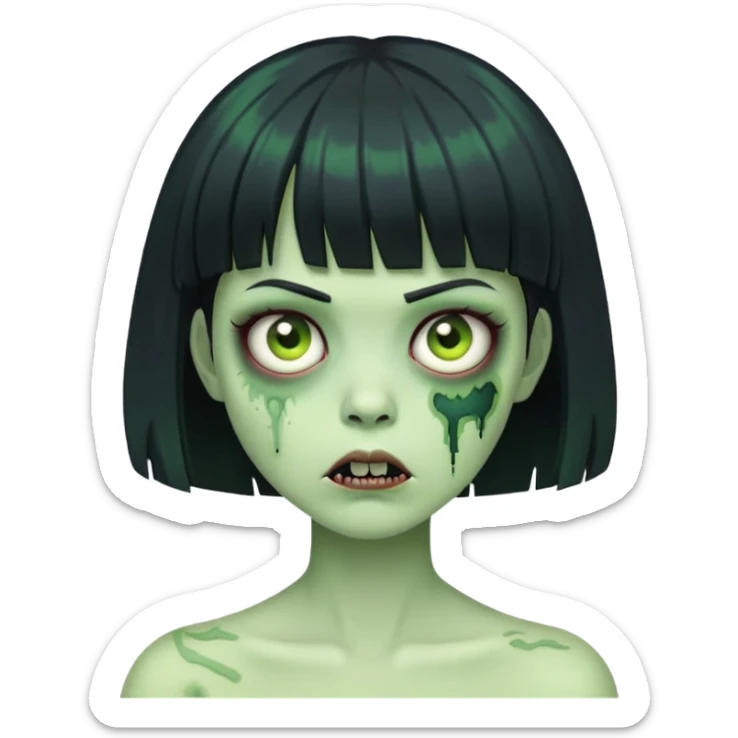 green zumbie girl with short black hair and bangs sticker