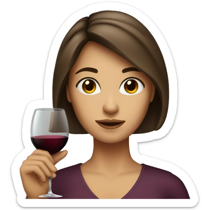 Brown hair and eyes woman with a wine glass sticker