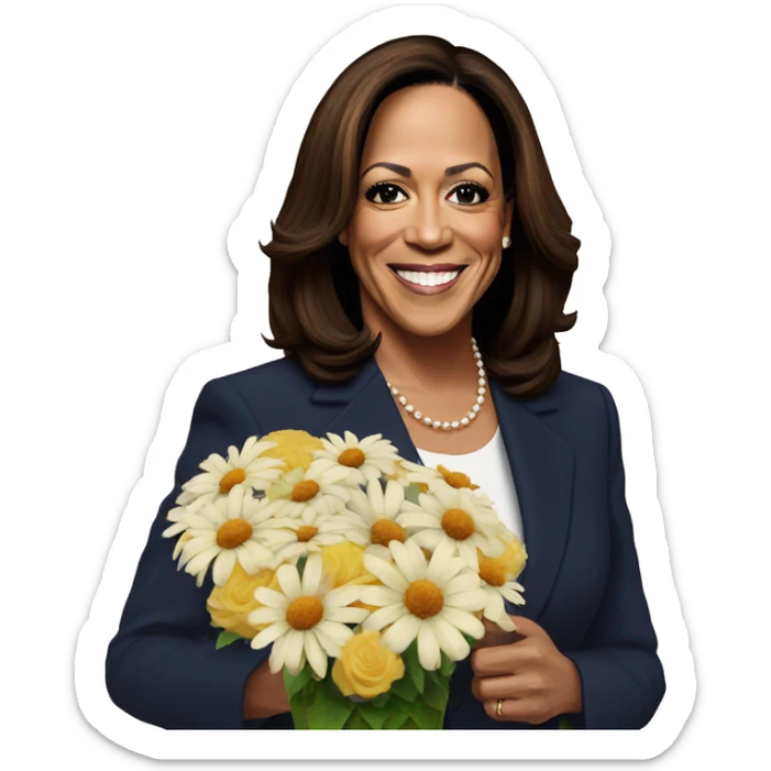 Kamala harris gives flowers to blonde woman sticker
