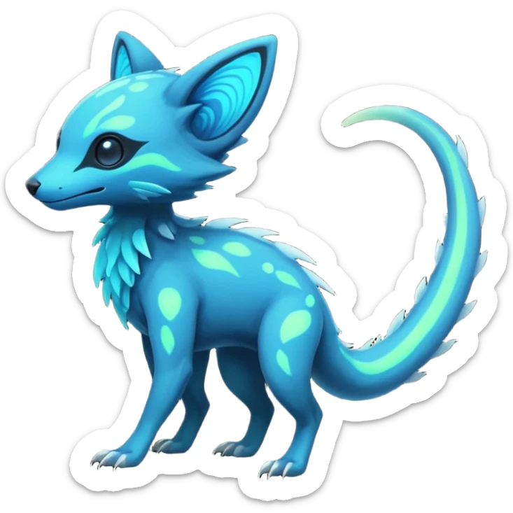 Rare realistic dark-neon glowing bioluminescent edgy badass epic pretty beautiful handsome gorgeous aesthetic colorful vibrant Vernid-Trico-species-Fakemon-creature by LiLaiRa, 4 legs, 1 tail, random markings, (full body) sticker