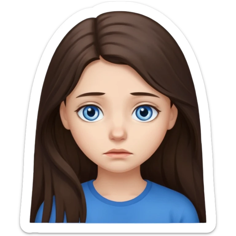 sad brunette long hair blue eyed girl  sticker