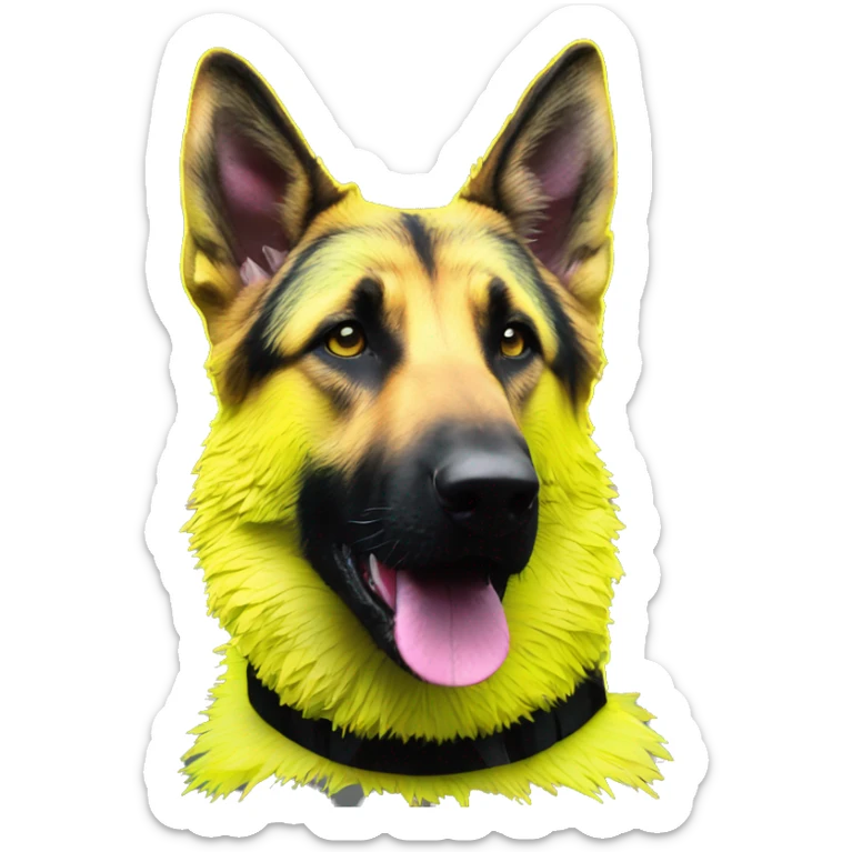 .Zombie_ Vaporwave black holographic oilslick zombie yellow German shepherd dog yellow caution tape graffiti neon yellow stripes sticker