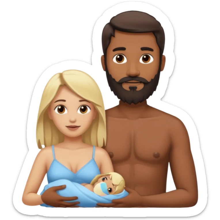 Indian man with beard holding naked blonde woman vagina sticker