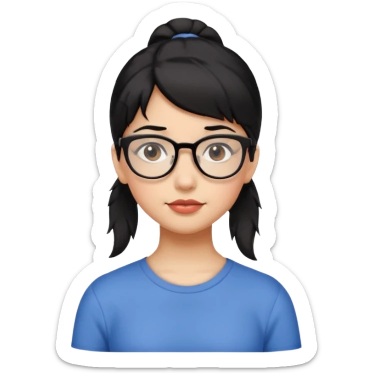 Ragazza con i capelli corti neri con una mezza coda con gli occhiali e gli occhi marroni sticker