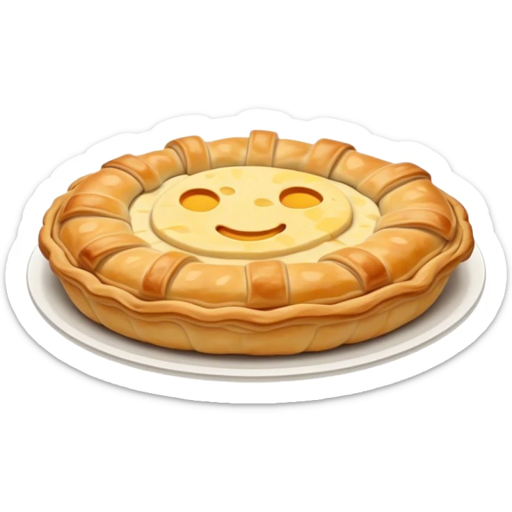 Burek sa Sirom Cinematic Realistic Burek sa Sirom Dish Emoji, depicted as a flat, flaky pastry filled with cheese, rendered with crisp textures and warm, inviting lighting. sticker