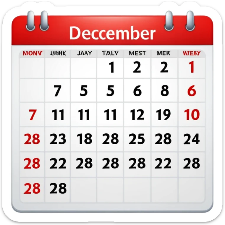 create a calendar for december 2026 , monday comes first day of the week and highlight with red 15-28 december sticker