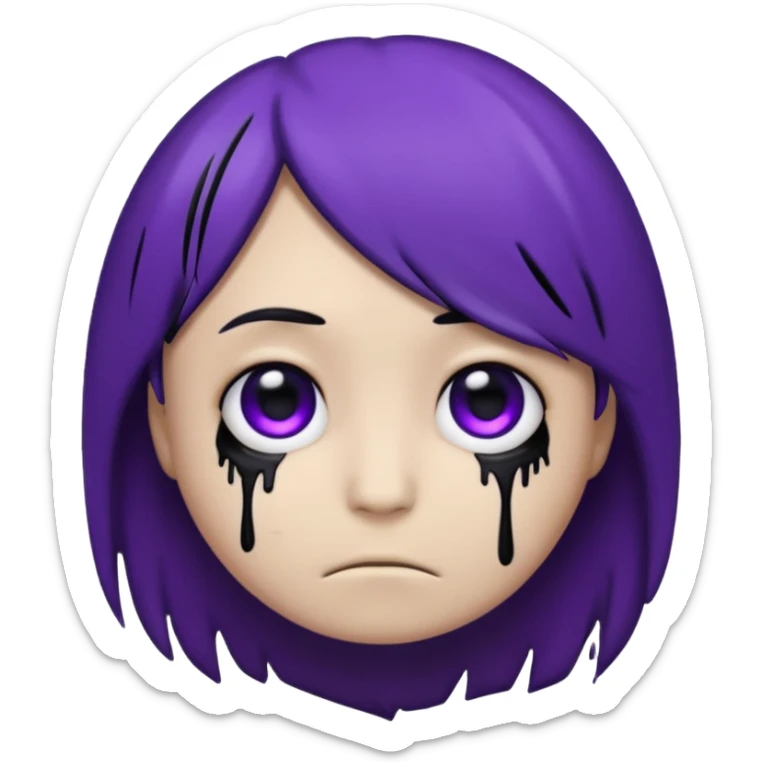 Normal emoji head, but with emo hair and black and purple paint around the eyes like an emo. And it’s looking sad sticker