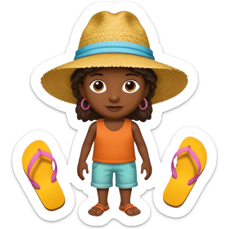 Visage.  Créole réunionnais ti jean chapeau paille savate  au pieds  sticker