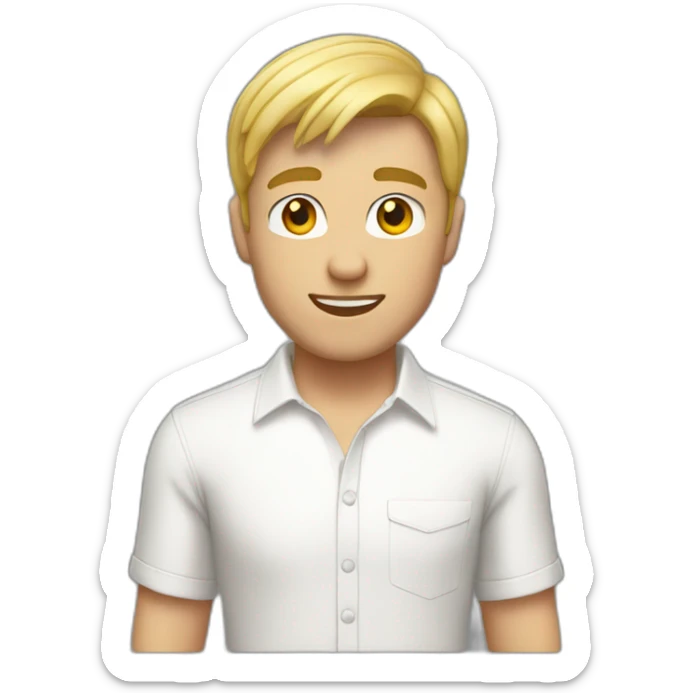 blond short hair man skinny slight stubble white shirt sticker