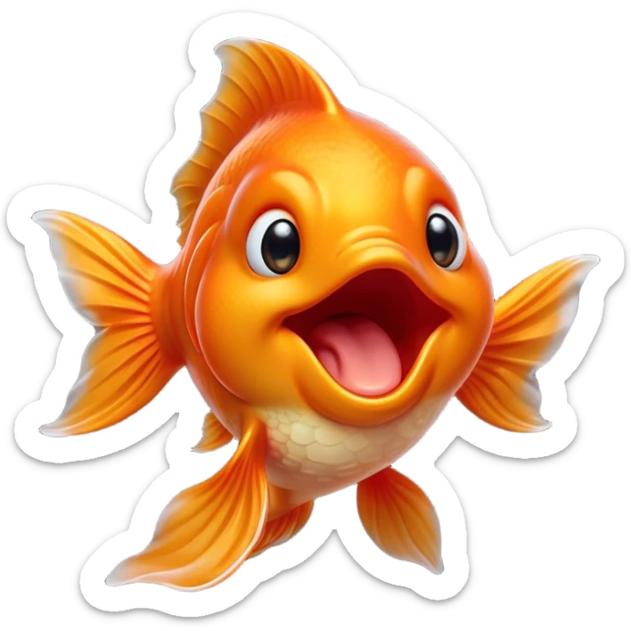 Cinematic Cute Yawning Orange Goldfish Portrait Emoji, Head tilted slightly with a dramatic, wide-open yawn, showcasing a smooth, vibrant orange body with flowing fins, eyes barely open in drowsy contentment, Simplified yet irresistibly adorable features, highly detailed, glowing with a soft, cozy glow, high shine, relaxed yet expressive, stylized with a touch of whimsy, bright and endearing, soft glowing outline, capturing the essence of a sleepy yet affectionate goldfish, so drowsy it feels like it could float out of the screen and curl up for a nap! sticker