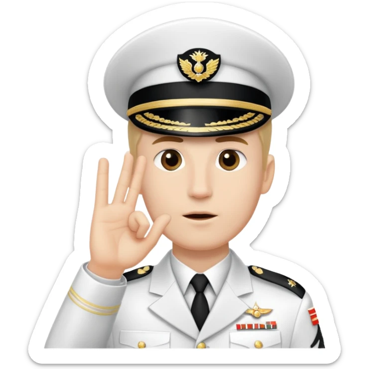 White military officer whit a small black point over his mouth is rasing his right hand to greet someone not in the picture  sticker
