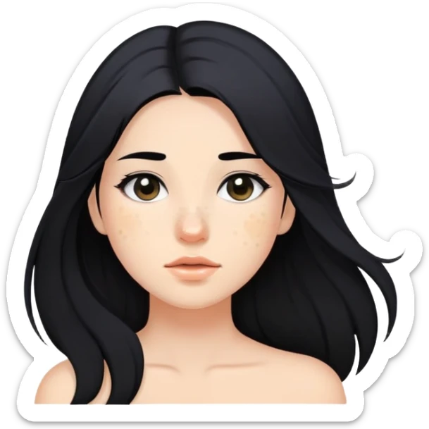 girl with pimples, flowing black hair and minimal makeup sticker