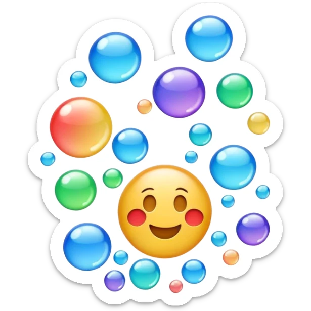 3D iPhone style emoji of free-floating bubbles, scattered randomly in the air, translucent and shiny, various sizes, not contained in any circle, isolated on white background, soft shadows, high detail, NO FACE sticker