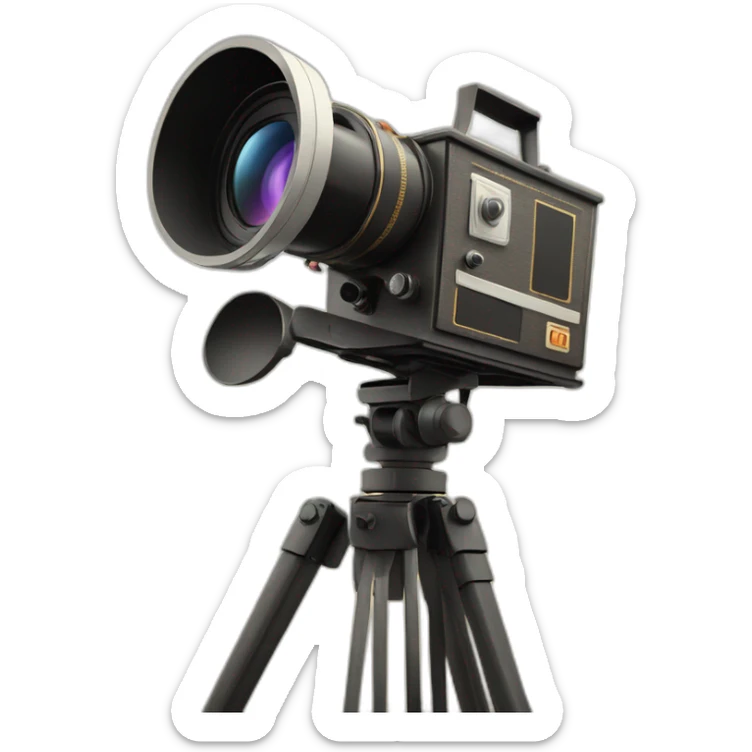Create a vintage-style movie camera with digital enhancements, on a film set." sticker