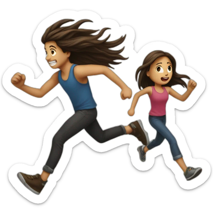  Girl running away from a dirty boy with long hair sticker