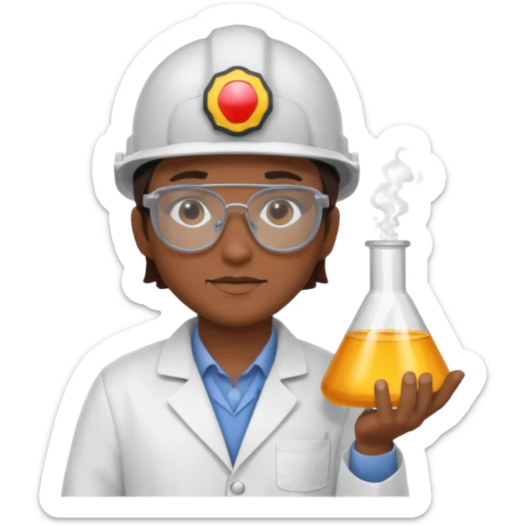Ingeniera quimica con delantal, casco de seguridad y gafas de seguridad sticker